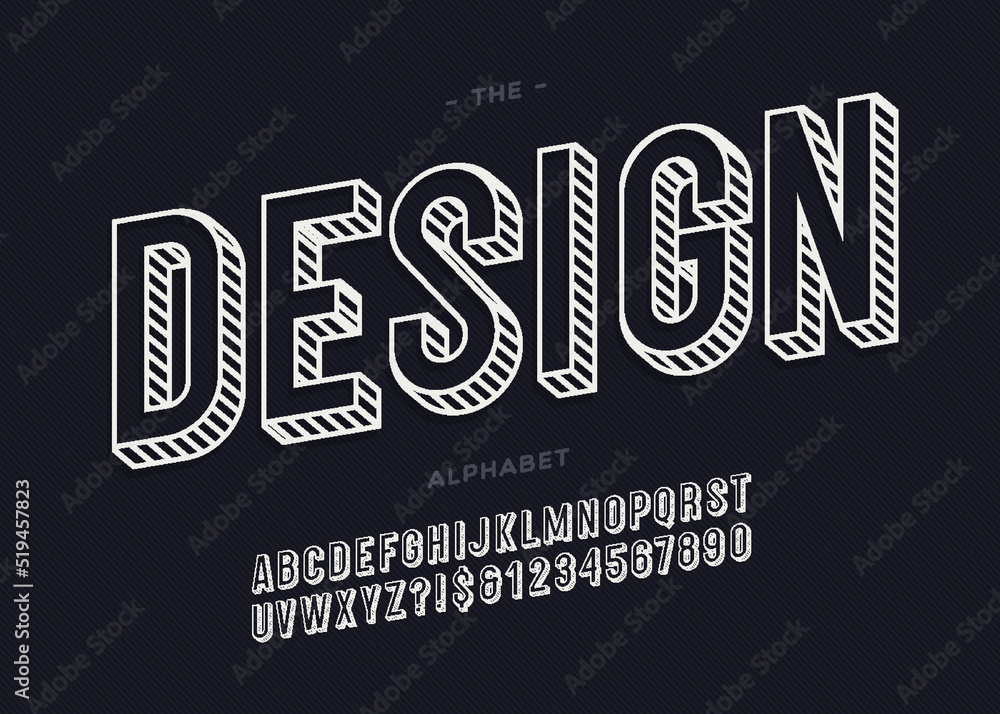 Vector design modern 3d alphabet for decoration, logo, party poster, t shirt, book, greeting card, sale banner, printing on fabric, stamp. Cool typography typeface. Trendy font. 10 eps