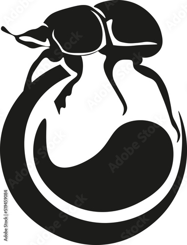 Black and White Cartoon Illustration Vector of a Dung Beetle