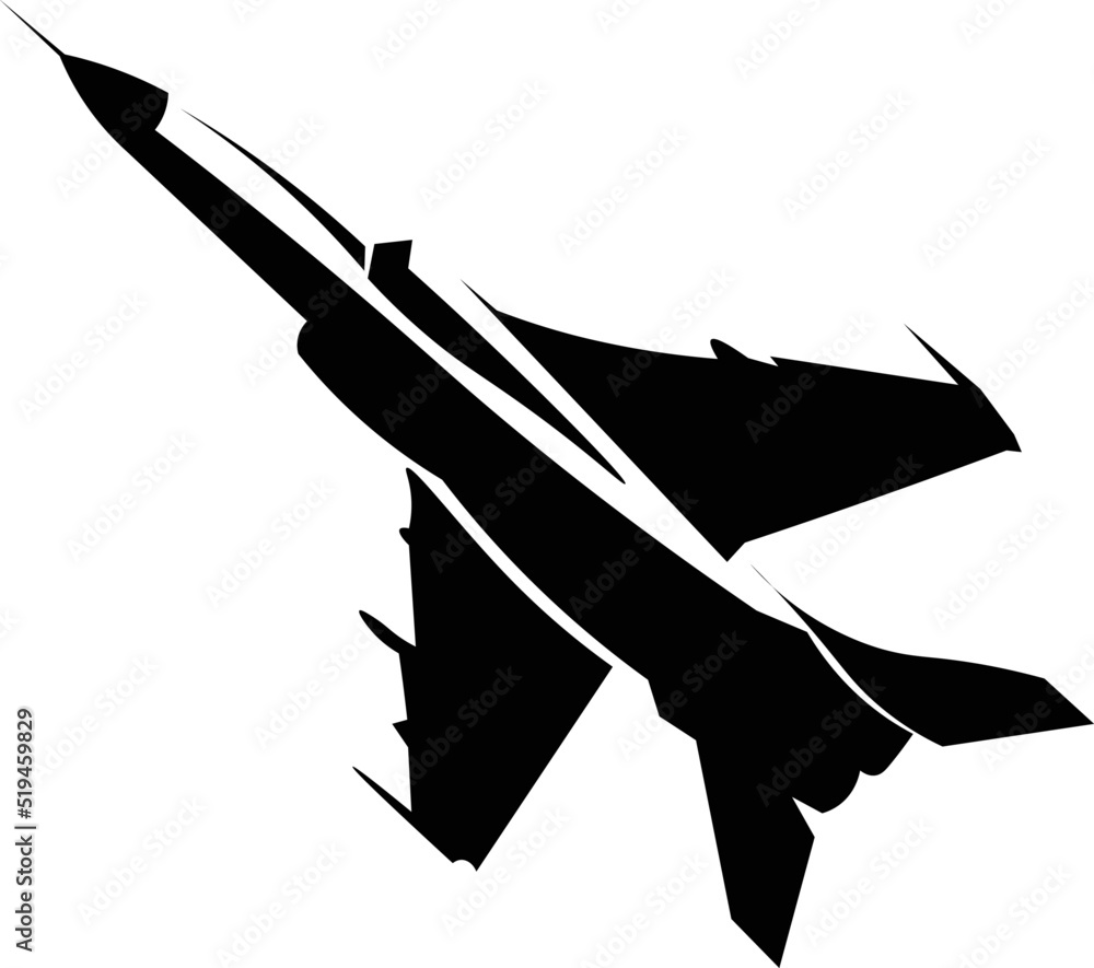 Black and White Cartoon Illustration Vector of a Flying Fighter Jet