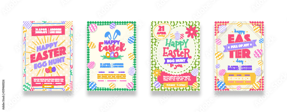 Vector happy easter party poster set with wish - happy easter day egg hunt colorful style for pecial offer, promotion, banner sale, holiday flyer, decoration, stamp, label. 10 eps Vector happy easter party poster set with wish - happy easter day egg hunt colorful style for pecial offer, promotion, banner sale, holiday flyer, decoration, stamp, label. 10 eps