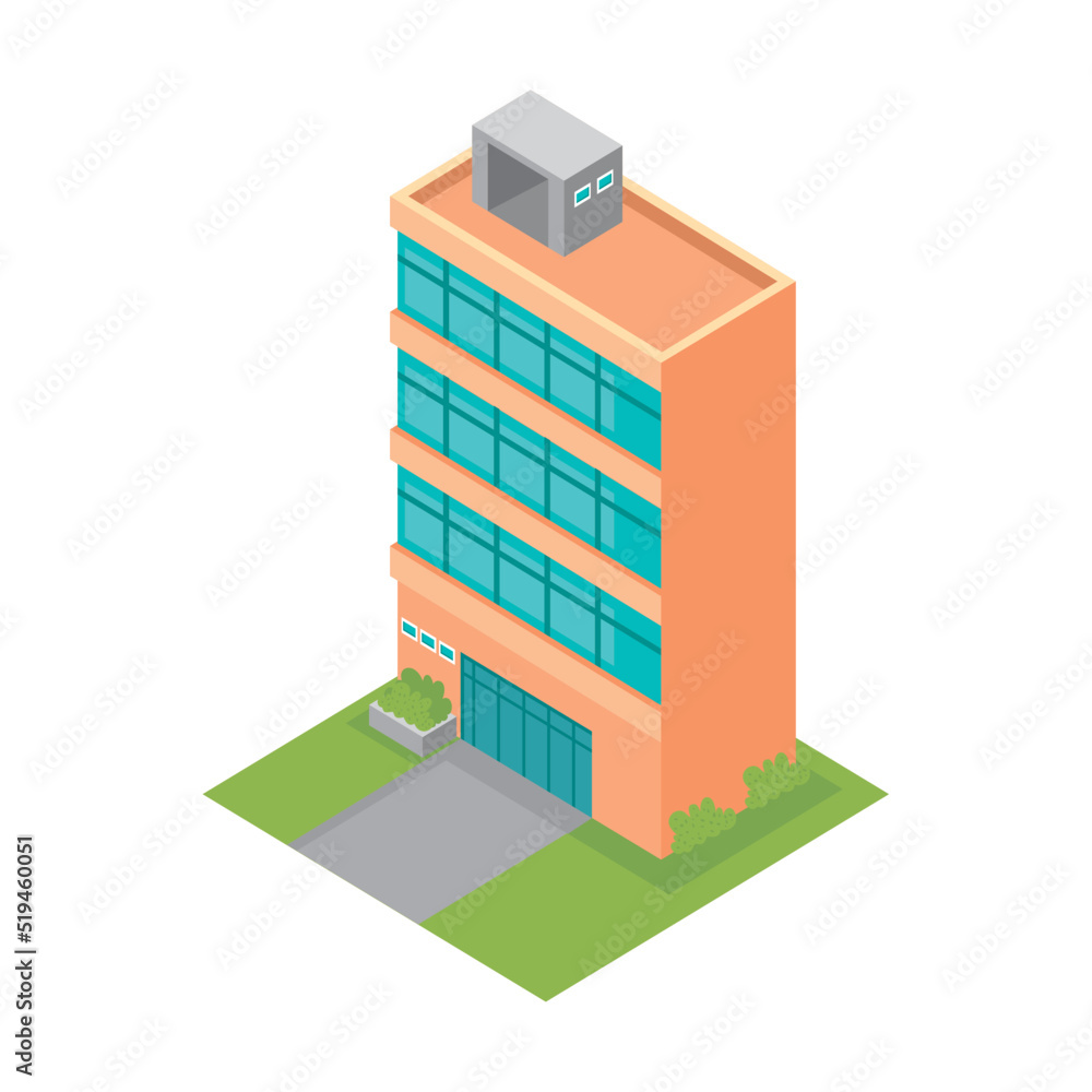orange building isometric construction orange building isometric construction