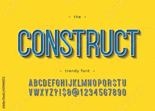 Vector bold construct alphabet modern typography sans serif style for industrial, t shirt, promotion, poster, decoration, sale banner, printing on fabric. Cool font. Trendy typeface. 10 eps