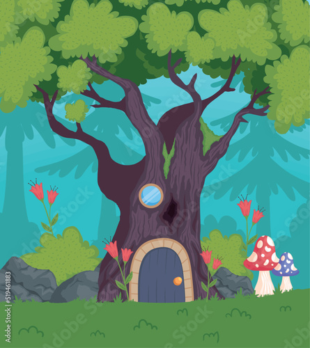 enchanted forest with tree house