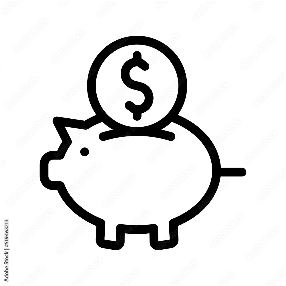 Piggy bank. Fully customizable icon vector in outline style. Piggy bank. Fully customizable icon vector in outline style.