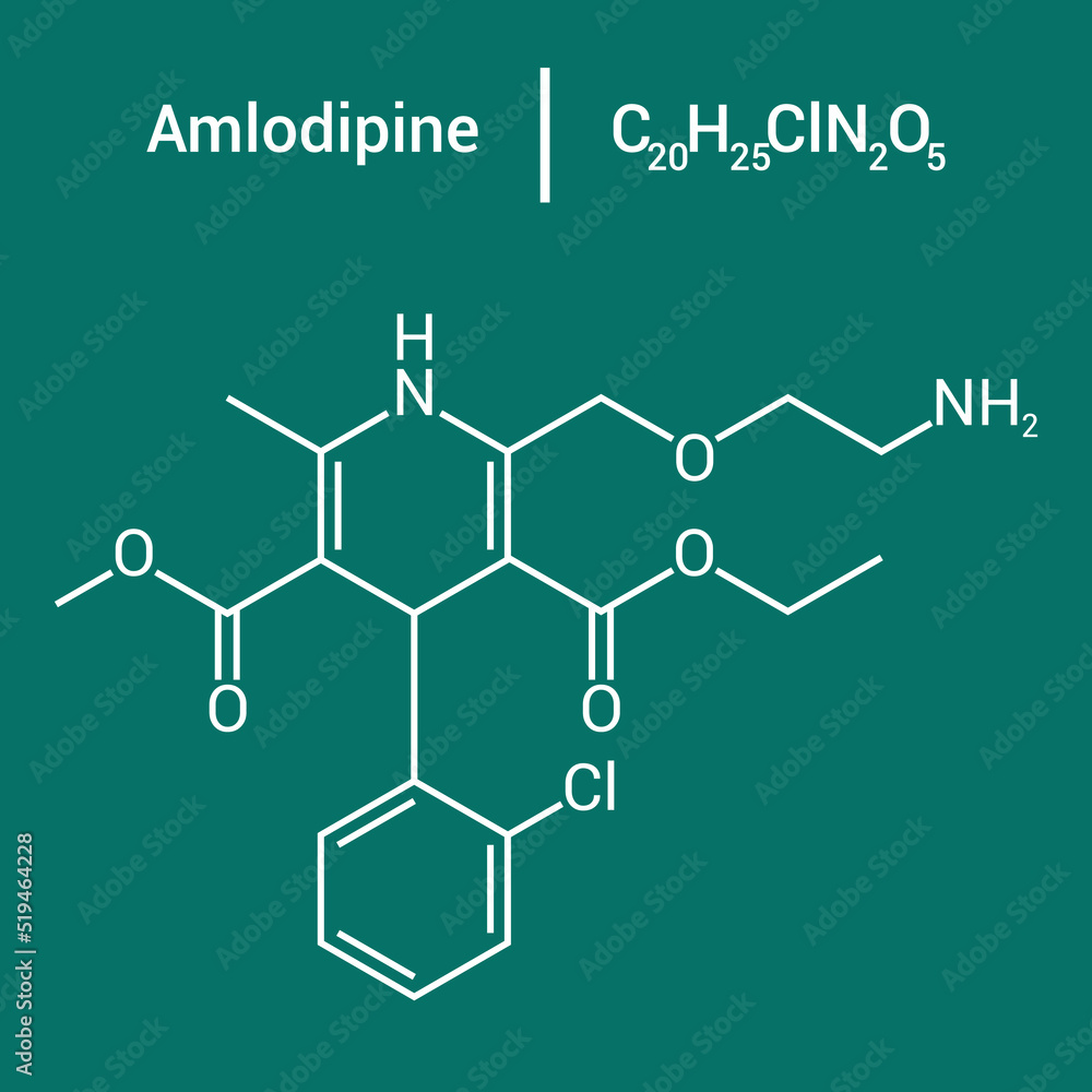 chemical structure of Amlodipine (C20H25ClN2O5)