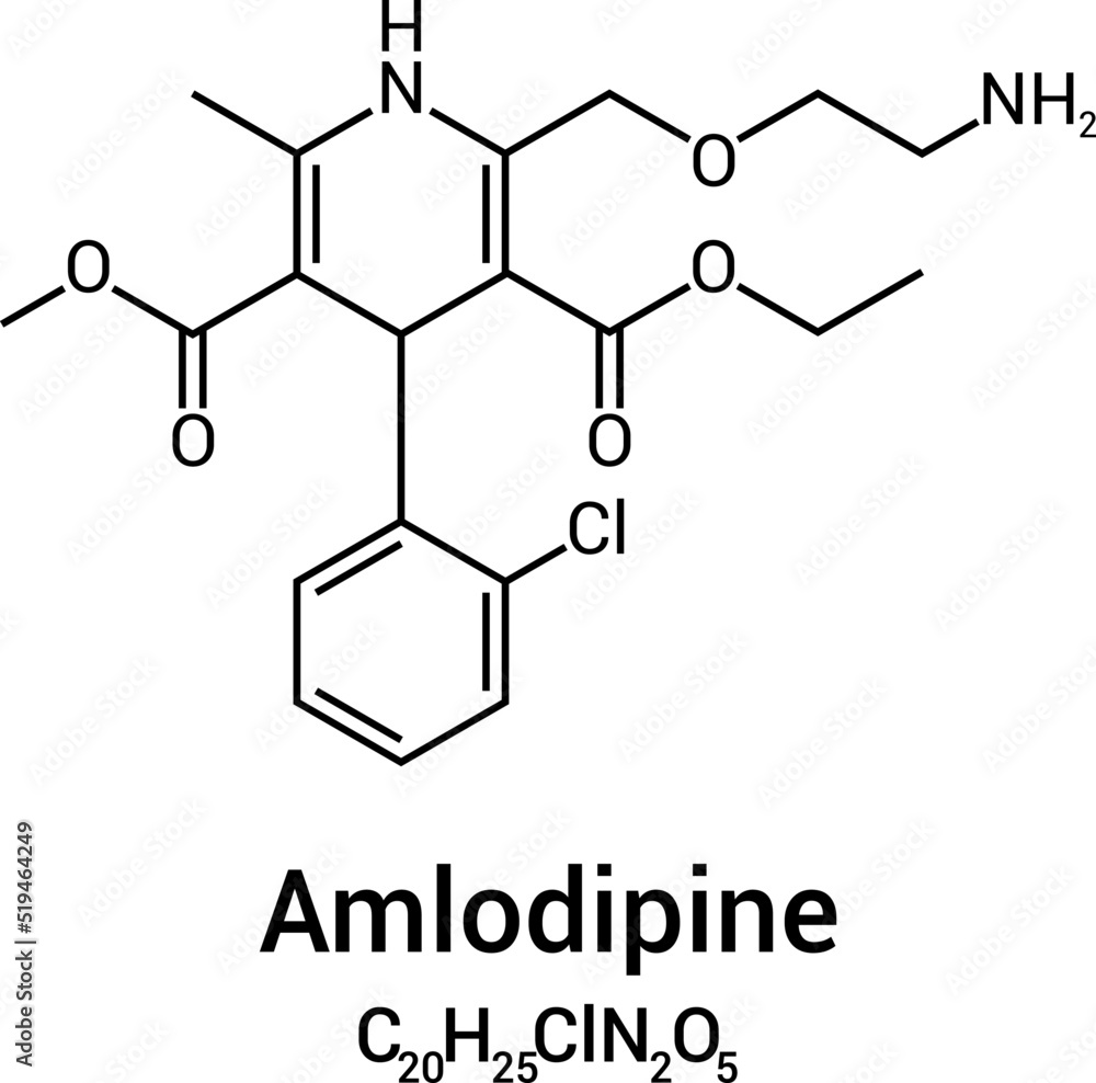 chemical structure of Amlodipine (C20H25ClN2O5) chemical structure of Amlodipine (C20H25ClN2O5)