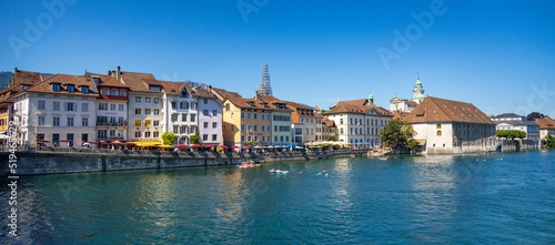 Panoramic view over River Aare in the city center of Solothurn - travel photography