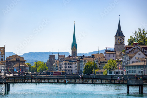 Beautiful bridges over River Limmat in Zurich - travel photography