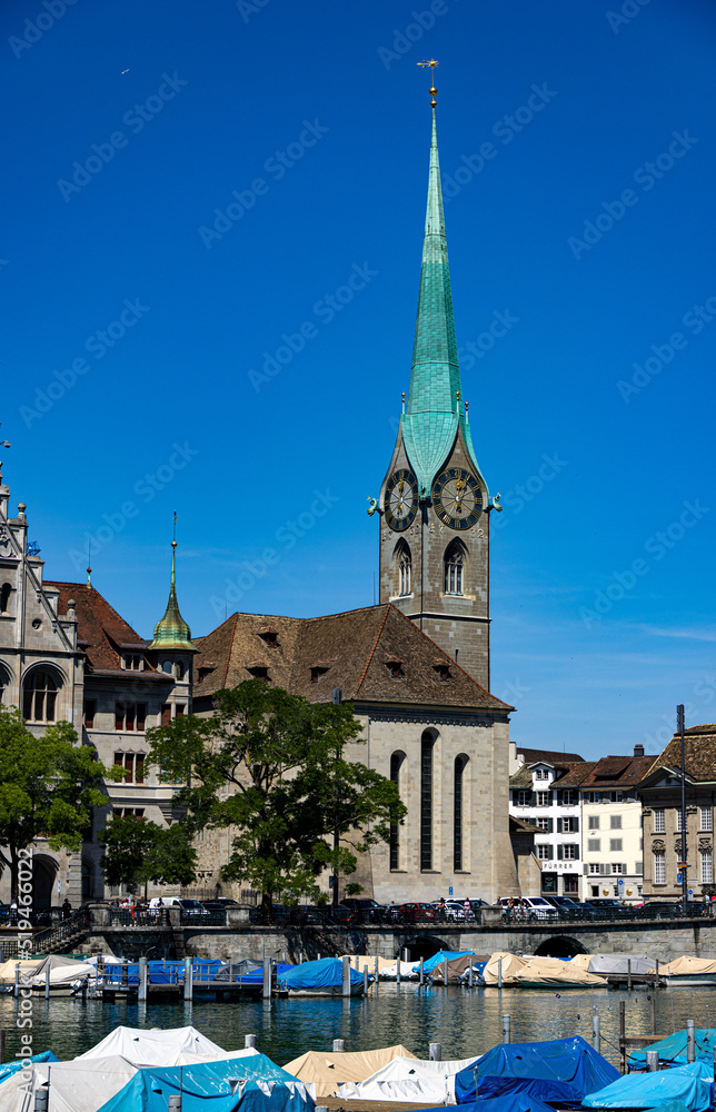 Marina on River Limmat in the city center of Zurich Switzerland - travel photography