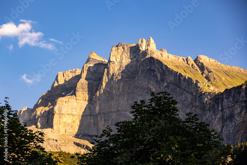 Beautiful mountain peak in Switzerland at sunset - travel photography