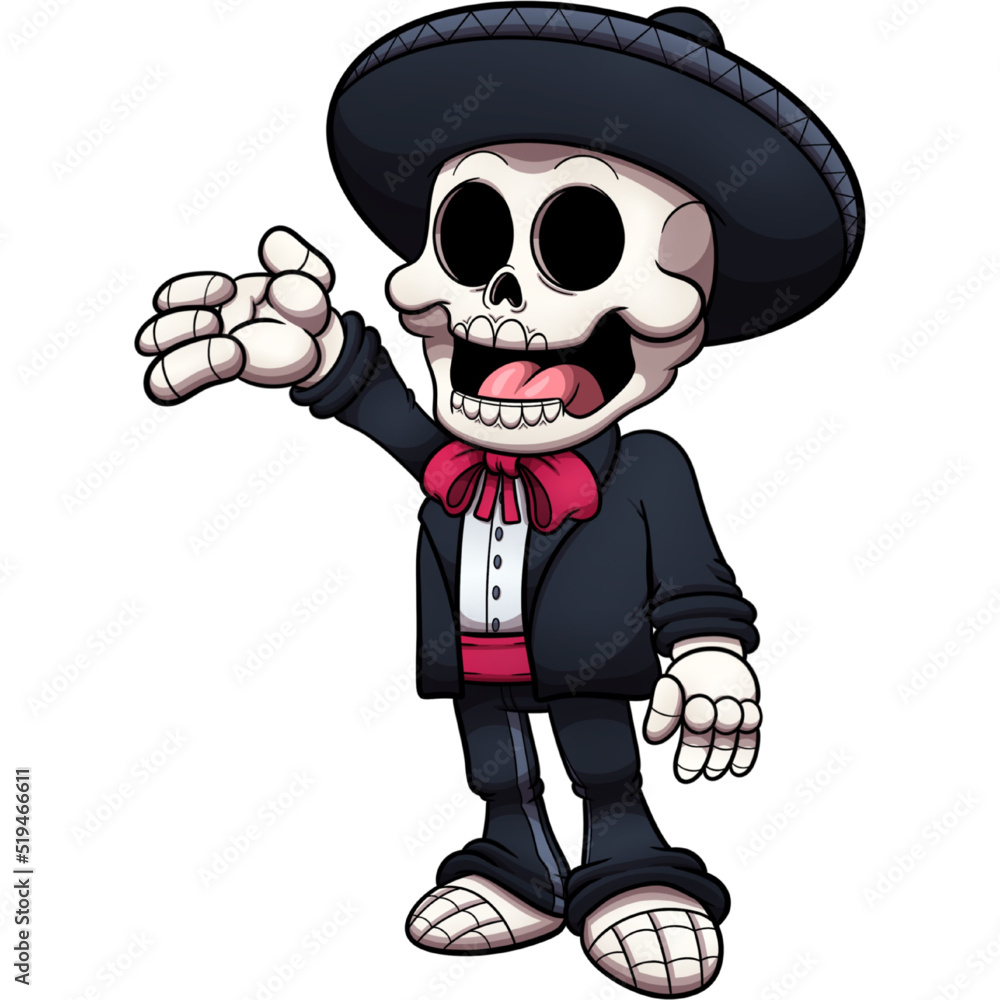 Cartoon mariachi skeleton. Vector clip art illustration with simple