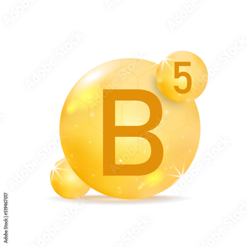 Vitamin B5 golden icon. Drop vitamin pill capsule. photo