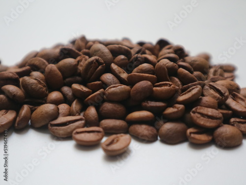 Coffee Beans on table with white background. Coffee Background
