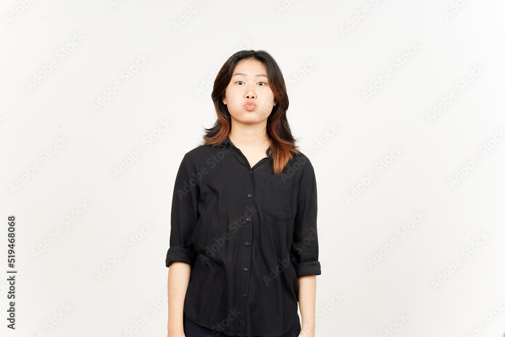 Puffing cheek, Mouth inflated with air of Beautiful Asian Woman Isolated On White Background
