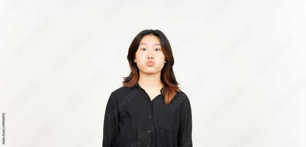 Puffing cheek, Mouth inflated with air of Beautiful Asian Woman Isolated On White Background Puffing cheek, Mouth inflated with air of Beautiful Asian Woman Isolated On White Background