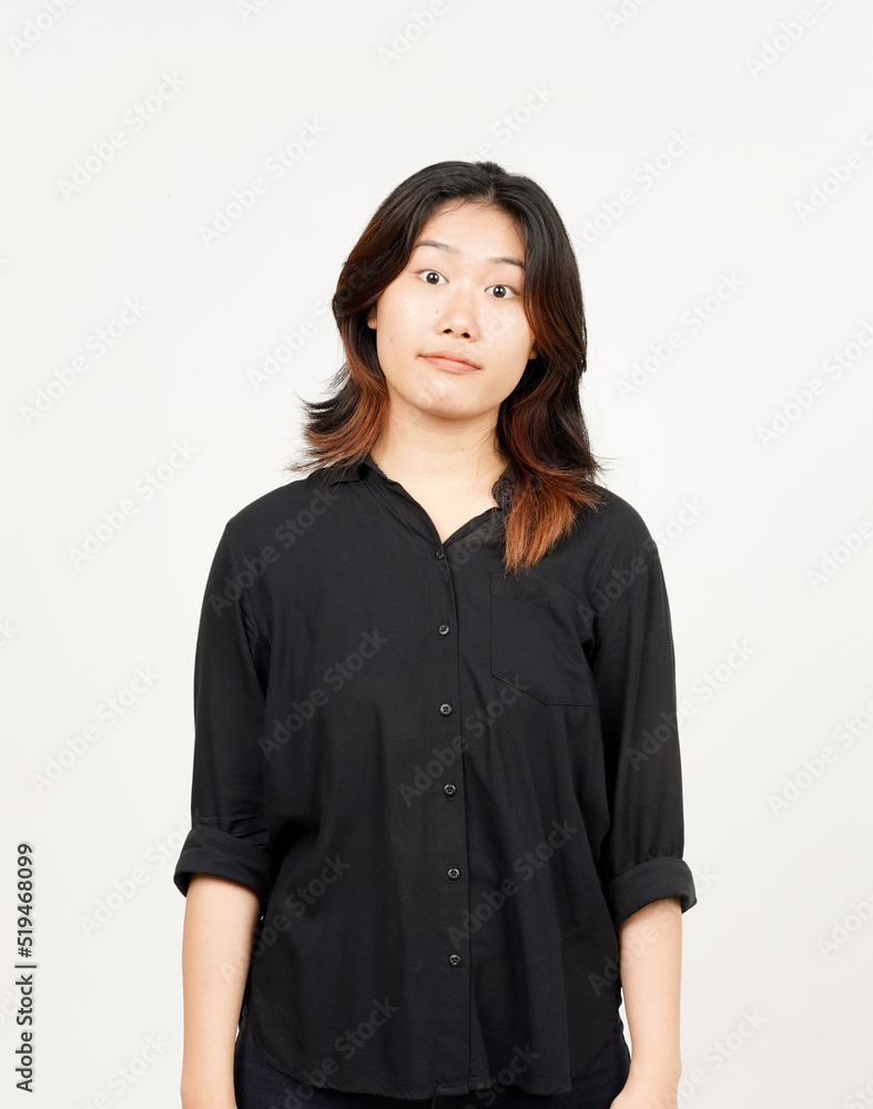 Serious face looking at camera of Beautiful Asian Woman Isolated On White Background Serious face looking at camera of Beautiful Asian Woman Isolated On White Background