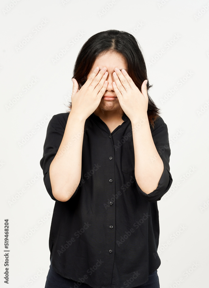 Covering eye suffering headache of Beautiful Asian Woman Isolated On White Background Covering eye suffering headache of Beautiful Asian Woman Isolated On White Background