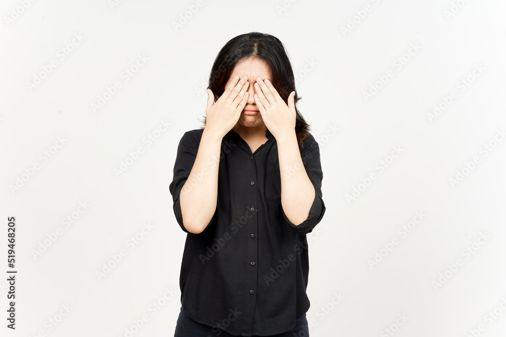 Covering eye suffering headache of Beautiful Asian Woman Isolated On White Background Covering eye suffering headache of Beautiful Asian Woman Isolated On White Background
