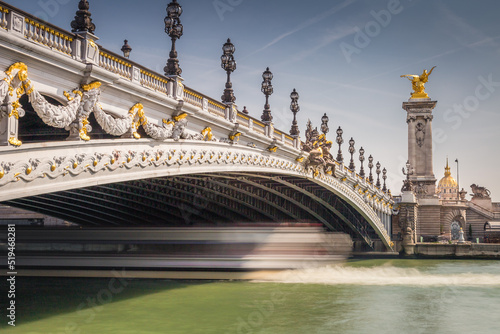 Street lights in Pont Alexandre III and Seine river, Paris, france © Aide
