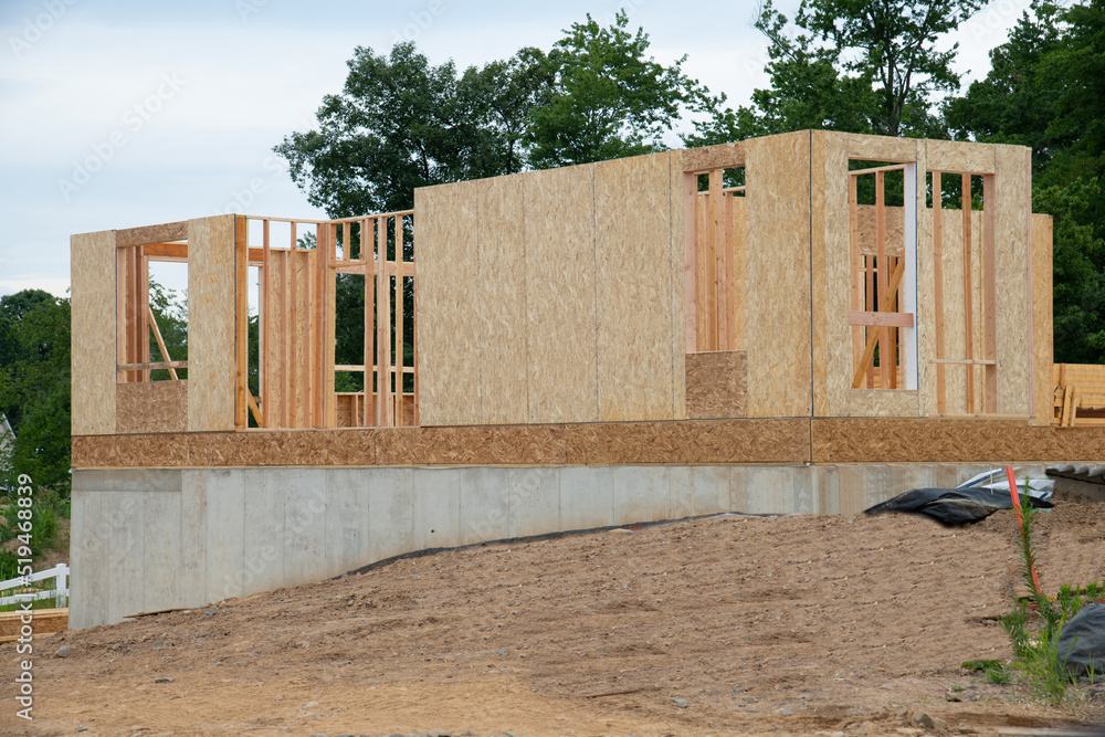 foundation and framework for the new plywood house wooden lumber beam