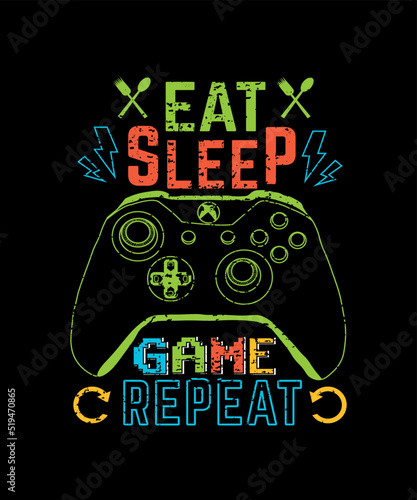 Eat Sleep Game Repeat gaming t-shirt design