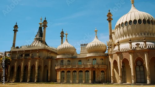 Establishing view of the stunning Royal Pavilion, also known as the Brighton Pavilion, a former royal residence completed in 1823 photo