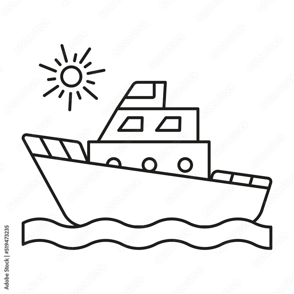 Yacht, sun, waves concept line icon. Simple element illustration. Yacht, sun, waves concept outline symbol design from summer set. Can be used for web and mobile on white background