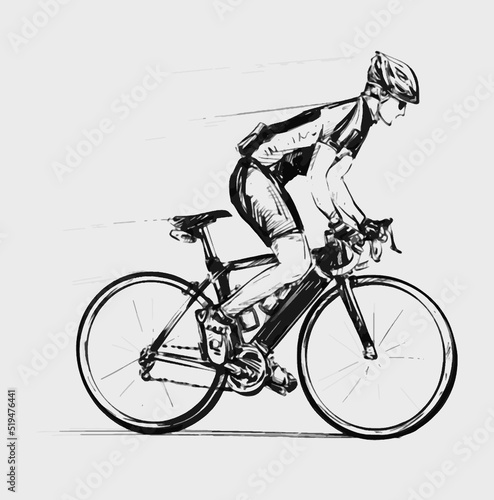 Drawing of the bicycle racing hand draw