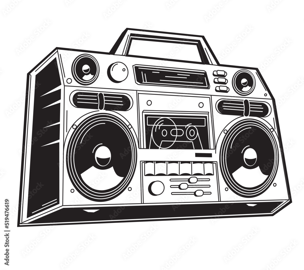 Black and white music boom box tape recorder Black and white music boom box tape recorder