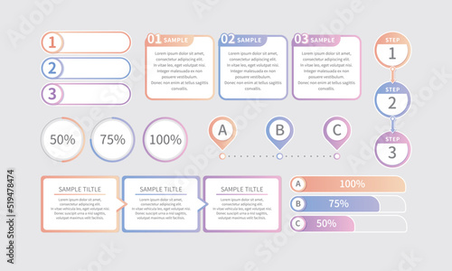 A statistical table composed of many gradient elements that represents an infographic of a commercial company