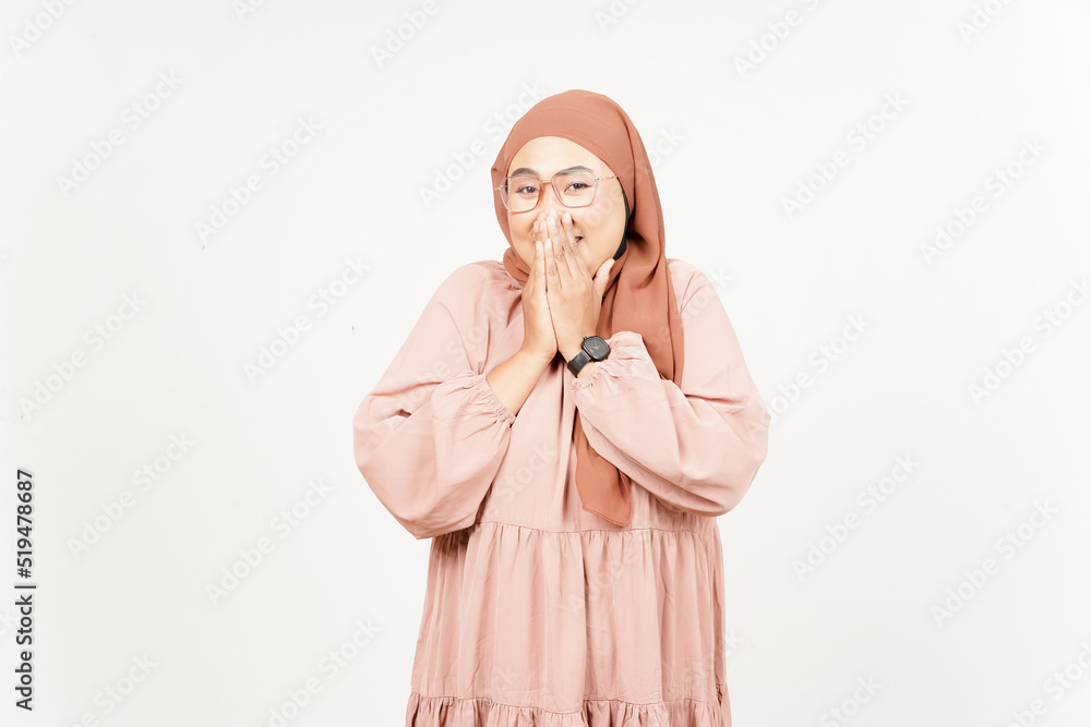 Covering mouth and laughing of Beautiful Asian Woman Wearing Hijab Isolated On White Background Covering mouth and laughing of Beautiful Asian Woman Wearing Hijab Isolated On White Background