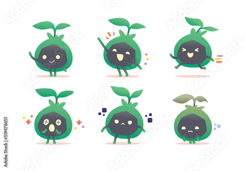 set of plant element character mascot funny and cute	
