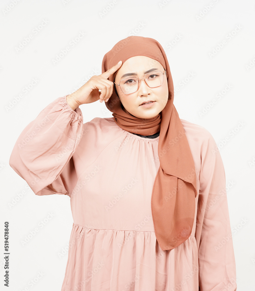 Forget something gesture of Beautiful Asian Woman Wearing Hijab Isolated On White Background Forget something gesture of Beautiful Asian Woman Wearing Hijab Isolated On White Background