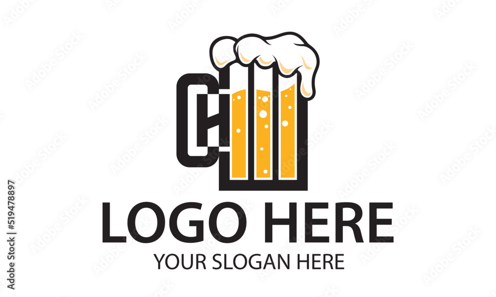 Black and Orange Initial Letter H and C Mug Beer Logo Design Black and Orange Initial Letter H and C Mug Beer Logo Design