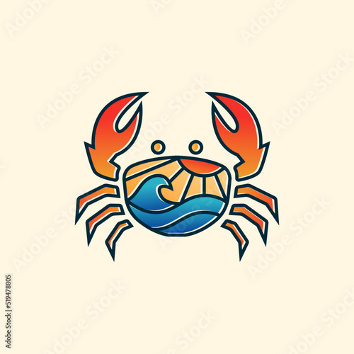 Modern crab and beach logo illustration design