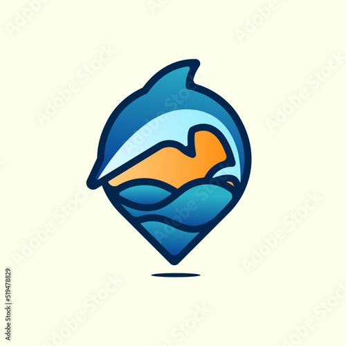 Modern dolphin ocean pin location logo illustration design