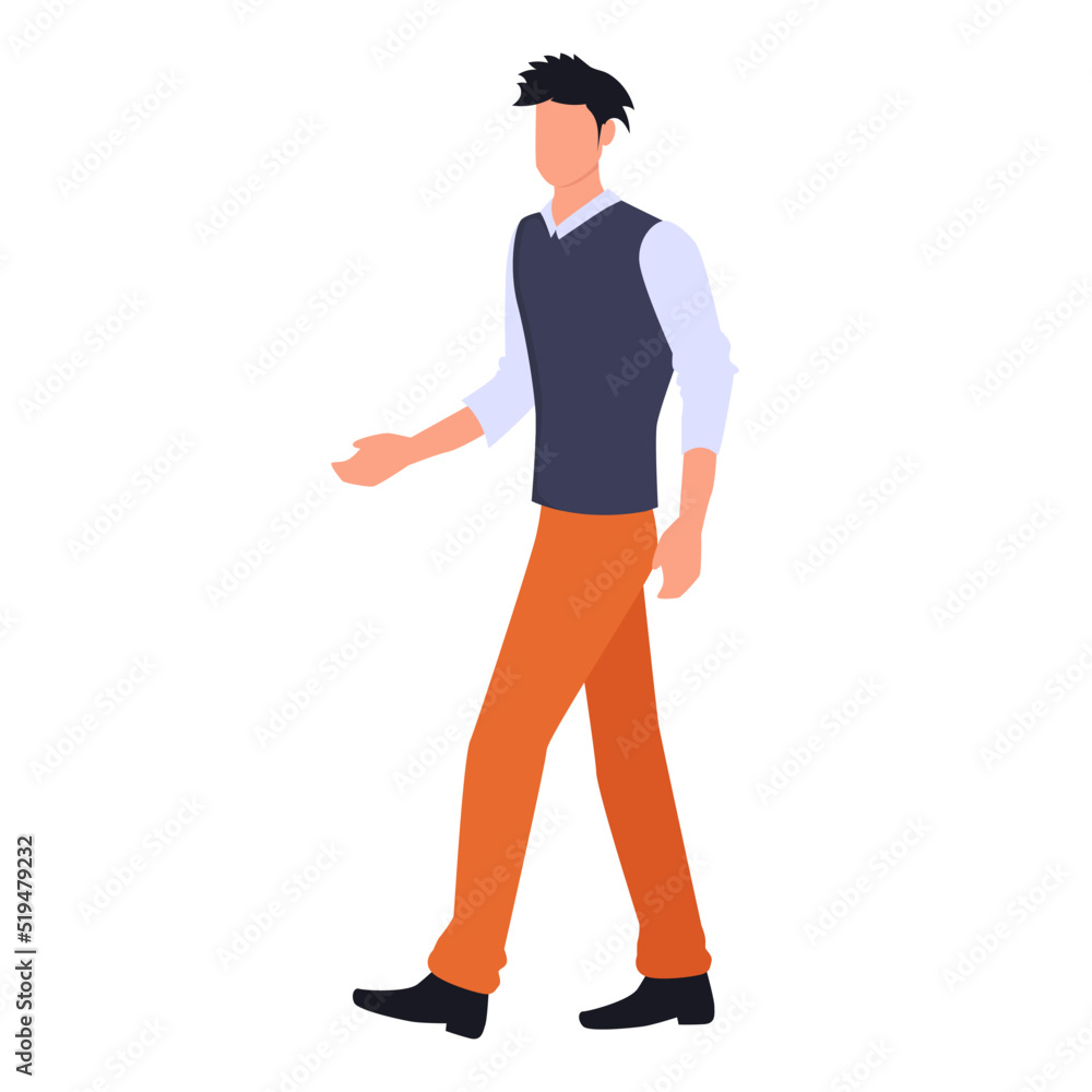A stylishly dressed man with a cool hairstyle is walking around the city. Flat vector illustration isolated on a white background.