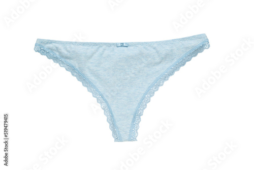 Stylish blue women's panties isolated on a white background. Women's underwear.