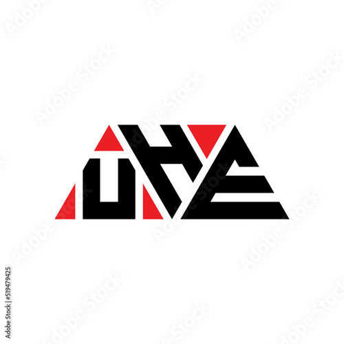 UHE triangle letter logo design with triangle shape. UHE triangle logo design monogram. UHE triangle vector logo template with red color. UHE triangular logo Simple, Elegant, and Luxurious Logo...