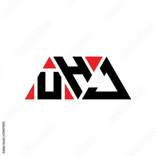 UHJ triangle letter logo design with triangle shape. UHJ triangle logo design monogram. UHJ triangle vector logo template with red color. UHJ triangular logo Simple, Elegant, and Luxurious Logo...