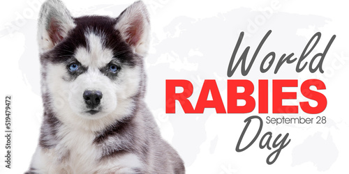 Siberian husky puppy with world rabies day text photo