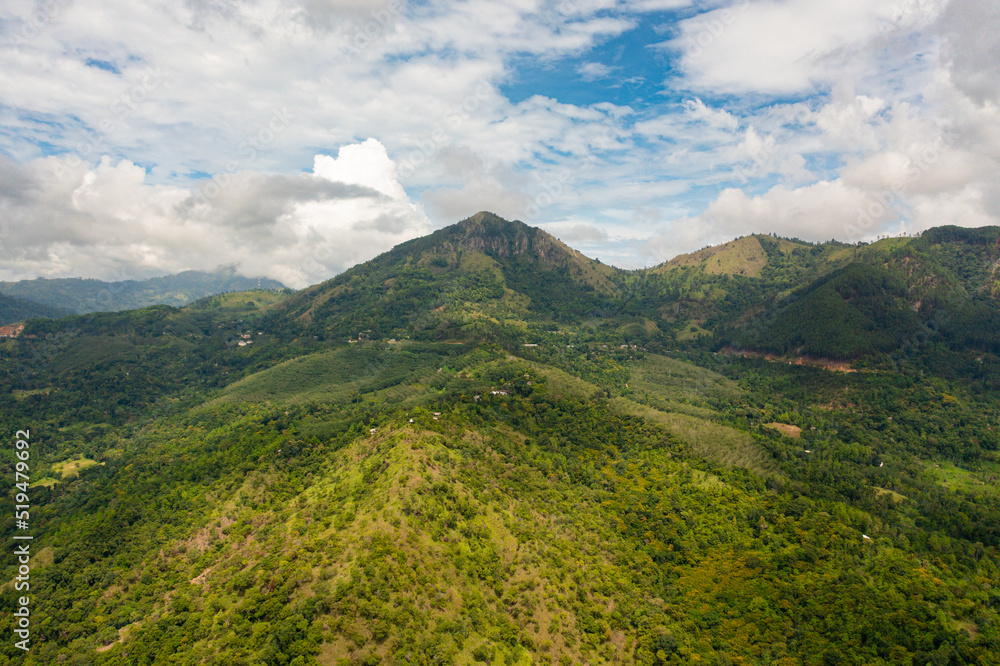 Tropical mountain range and mountain slopes with rainforest. Sri Lanka.