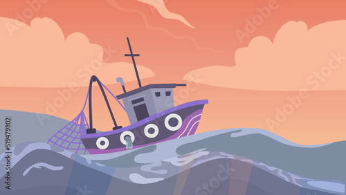 fishing boat, ocean, fishing, fishing boat stationing at the ocean photo