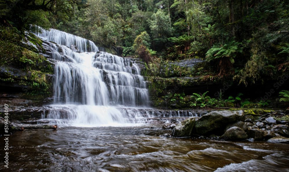 Tasmanian waterfall flowing in Winter