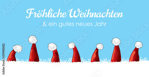 Weihnachten Karte Fröhliche Weihnachten mit roten Hut im Schnee, Cartoons, Vektor, Illustration