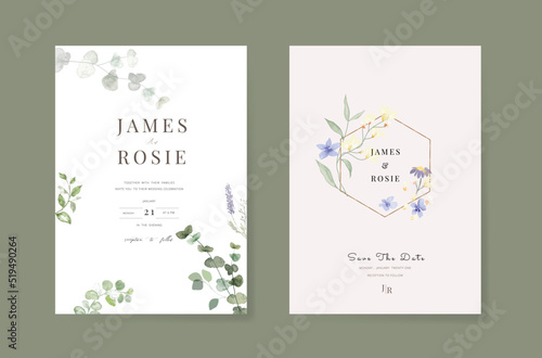 Wallpaper Mural Minimal green Wedding Invitation, floral invite thank you, rsvp modern card Design in Geometric shape with golden line decorative Vector elegant rustic template Torontodigital.ca
