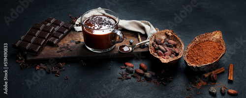 Fotografie, Obraz Cacao with marshmallow and cacao powder in mug.