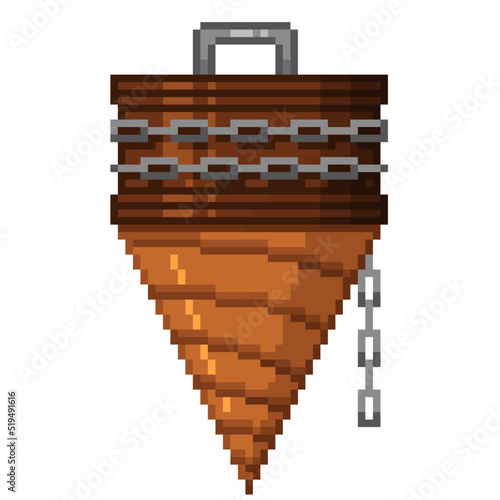 An 8-bit retro-styled pixel-art illustration of a bronze mining drill.