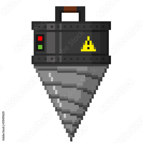 An 8-bit retro-styled pixel-art illustration of an iron drill.