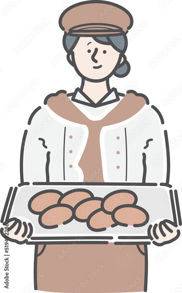 Obraz premium パン屋 店員 女性 イラスト 
